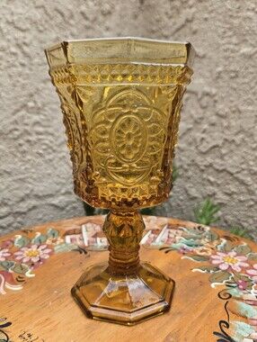 Strawberry Street Vatican 8oz Amber Red Wine Glass Embossed Goblet VTG Regency